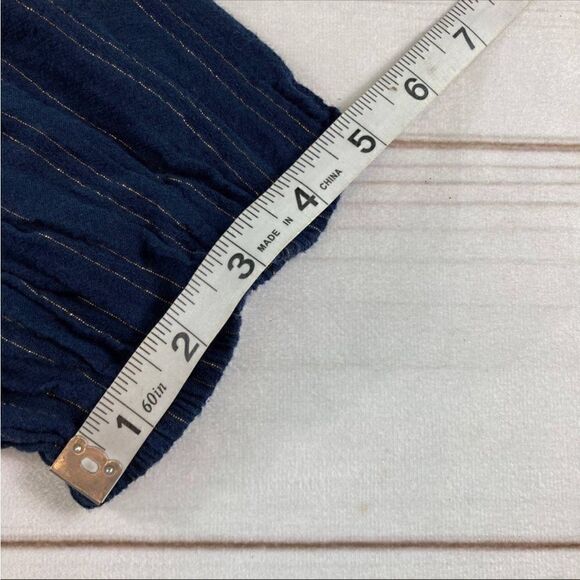 Anthropologie Maeve Navy Striped Long Sleeve Keyhole Back Pleated Blouse Size M - Picture 7 of 9